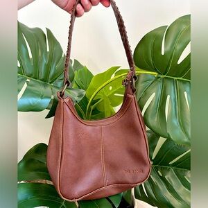 The Stone Brown Leather Y2K Crescent Mini Shoulder Bag